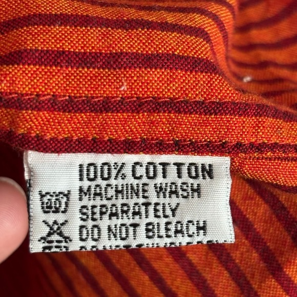 Barefoot Original Handmade Pure Cotton Orange Striped Button up Top Mens Size 15 - Picture 4 of 7